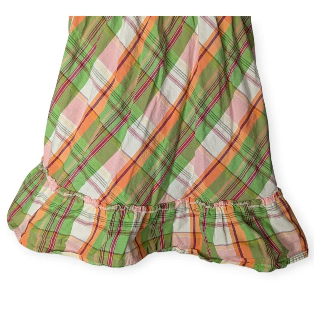 Gymboree Spaghetti Strap Green & Orange Plaid A Line Girls Dress Size 7